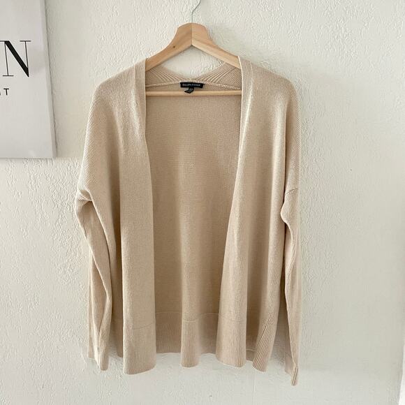 Eileen Fisher Organic Linen / Cotton Cardigan Open Sweater XXS Oversized - Picture 1 of 5